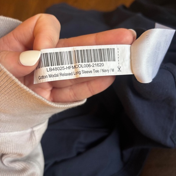 Quince Cotton Modal Relaxed Long Sleeve Tee Navy Blue Crew Neck LB48025 M - Picture 6 of 8